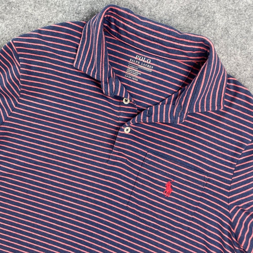 Polo Ralph Lauren Performance Mens Polo Shirt S Blue Pink Striped Short Sleeve
